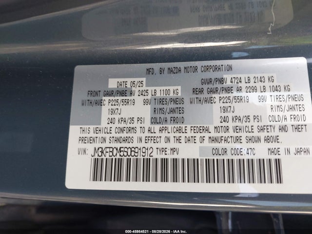 Aukcja sprzedaży 2025 Mazda Cx-5 2.5 S Carbon Edition, vin: JM3KFBCM5S0691912, numer aukcji: 45984521