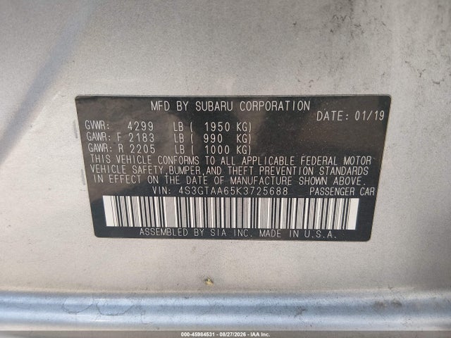 Продажа на аукционе авто 2019 Subaru Impreza, vin: 4S3GTAA65K3725688, номер лота: 45984531