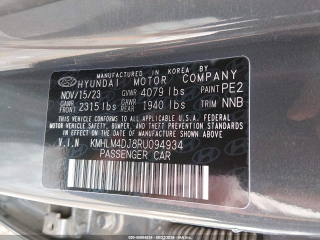 Продажа на аукционе авто 2024 Hyundai Elantra Hybrid Blue, vin: KMHLM4DJ8RU094934, номер лота: 45984538