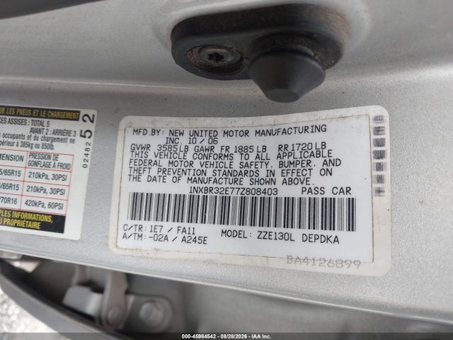 45984542 :رقم المزاد ، 1NXBR32E77Z808403 vin ، 2007 Toyota Corolla Ce مزاد بيع