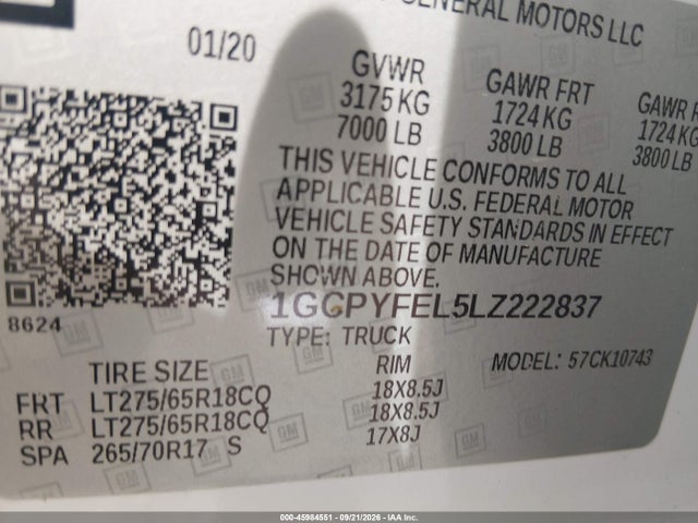 Продажа на аукционе авто 2020 Chevrolet Silverado 1500 4wd  Standard Bed Lt Trail Boss, vin: 1GCPYFEL5LZ222837, номер лота: 45984551