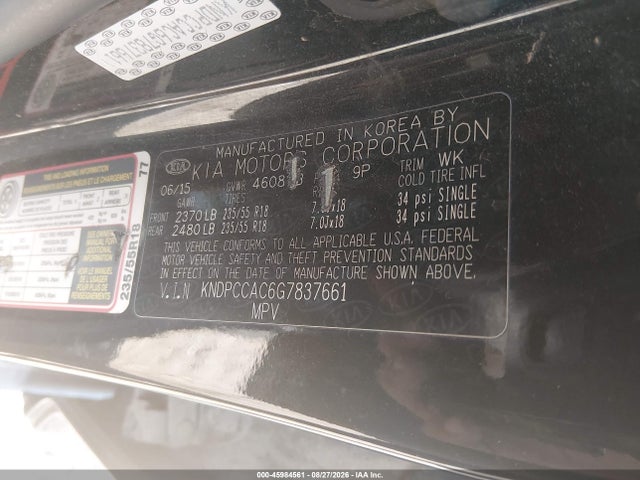 45984561 :رقم المزاد ، KNDPCCAC6G7837661 vin ، 2016 Kia Sportage Ex مزاد بيع