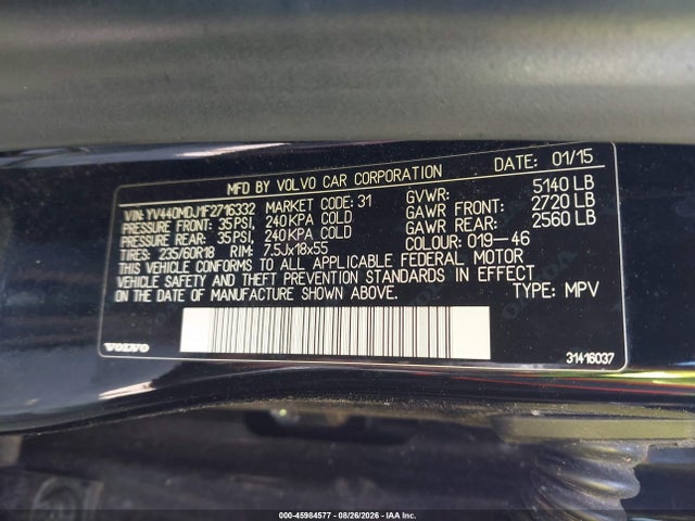 YV440MDJ1F2716332 Volvo Xc60 T5