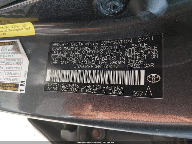 45984585 :رقم المزاد ، JTDBU4EE3B9152412 vin ، 2011 Toyota Corolla Le مزاد بيع