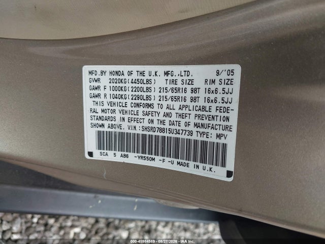 Продаж на аукціоні авто 2005 Honda Cr-v Ex, vin: SHSRD78815U347739, номер лоту: 45984589