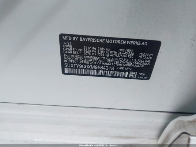 Продаж на аукціоні авто 2021 Bmw X3 M40i, vin: 5UXTY9C0XM9F84318, номер лоту: 45984604