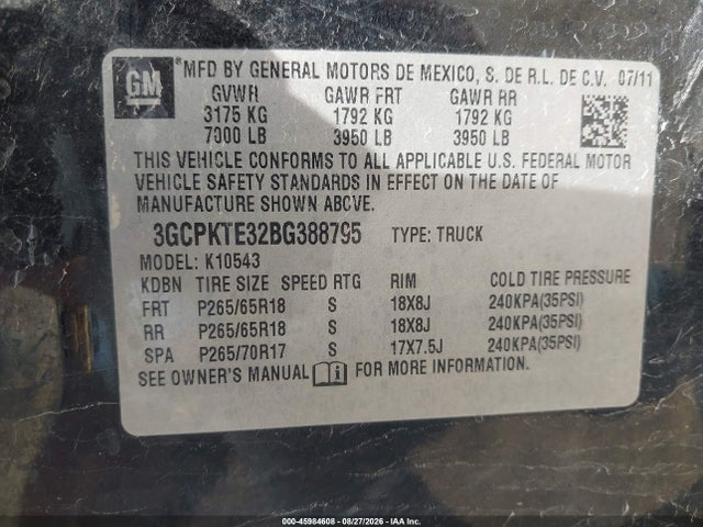 Продажа на аукционе авто 2011 Chevrolet Silverado 1500 Ltz, vin: 3GCPKTE32BG388795, номер лота: 45984608