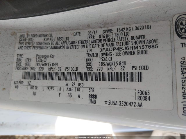 Продаж на аукціоні авто 2017 Ford Fiesta Se, vin: 3FADP4BJ6HM157685, номер лоту: 45984619