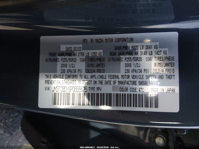Продаж на аукціоні авто 2023 Mazda Cx-9 Carbon Edition, vin: JM3TCBDY8P0655525, номер лоту: 45984621