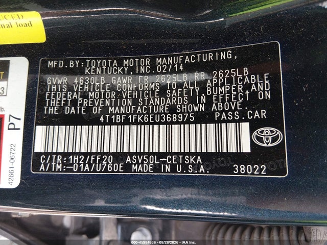 4T1BF1FK6EU368975 Toyota CAMRY SE