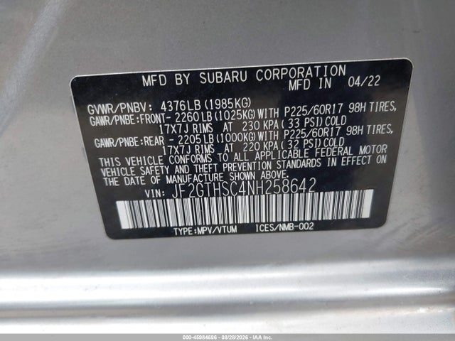 Auction sale of the 2022 Subaru Crosstrek Sport, vin: JF2GTHSC4NH258642, lot number: 45984696