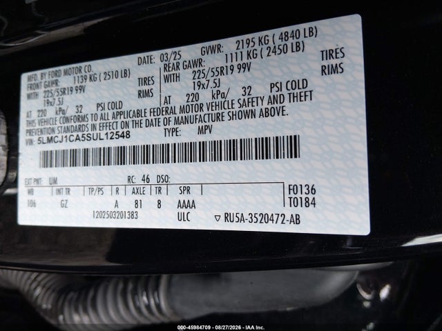 Продажа на аукционе авто 2025 Lincoln Corsair Premiere, vin: 5LMCJ1CA5SUL12548, номер лота: 45984709
