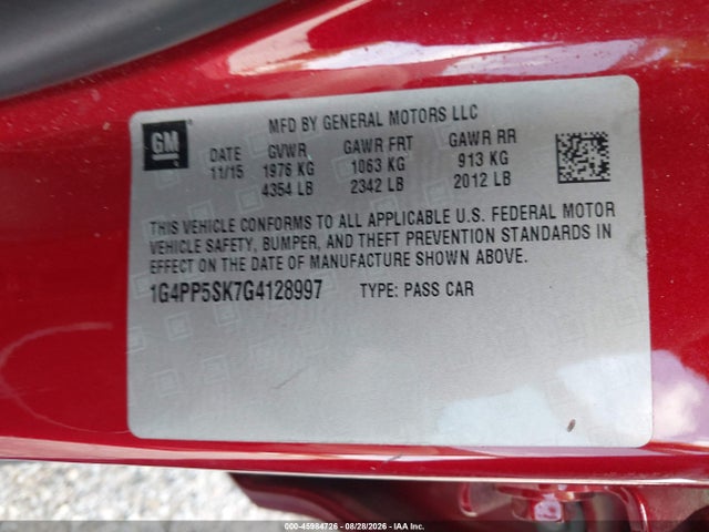 Продаж на аукціоні авто 2016 Buick Verano, vin: 1G4PP5SK7G4128997, номер лоту: 45984726