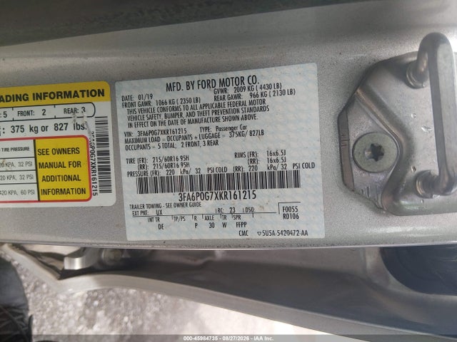 Aukcja sprzedaży 2019 Ford Fusion S, vin: 3FA6P0G7XKR161215, numer aukcji: 45984735