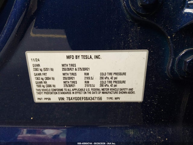 Продаж на аукціоні авто 2025 Tesla Model Y Performance Dual Motor All-wheel Drive, vin: 7SAYGDEF0SA347156, номер лоту: 45984744
