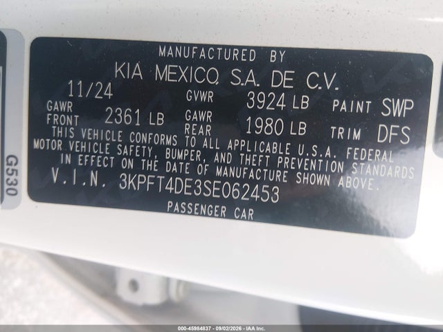 Продаж на аукціоні авто 2025 Kia K4 Lx, vin: 3KPFT4DE3SE062453, номер лоту: 45984837