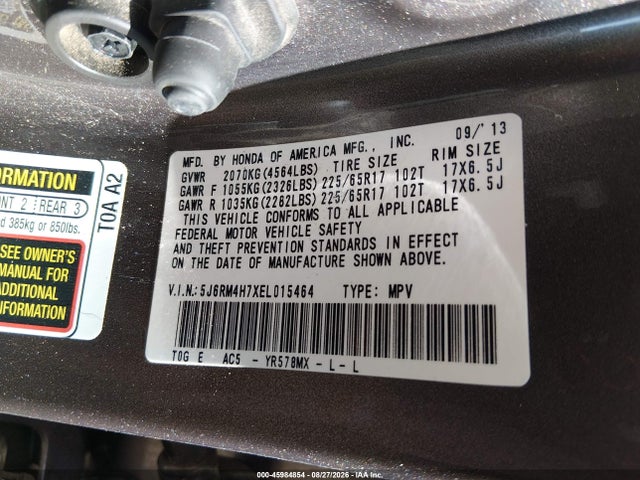 Aukcja sprzedaży 2014 Honda Cr-v Ex-l, vin: 5J6RM4H7XEL015464, numer aukcji: 45984854
