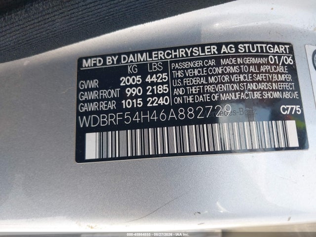 2006 Mercedes-benz C 280 Luxury მანქანა იყიდება აუქციონზე, vin: WDBRF54H46A882729, აუქციონის ნომერი: 45984855