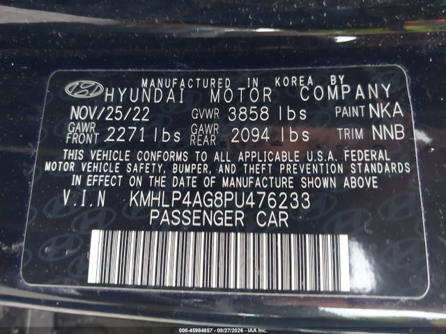 Aukcja sprzedaży 2023 Hyundai Elantra Limited, vin: KMHLP4AG8PU476233, numer aukcji: 45984857