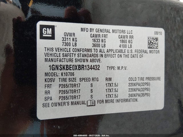 Aukcja sprzedaży 2011 Chevrolet Tahoe Lt, vin: 1GNSKBE0XBR134432, numer aukcji: 45984885