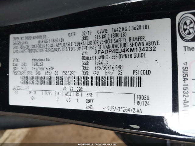 Ford FIESTA SE 2019 3FADP4EJ4KM134232 Image 9