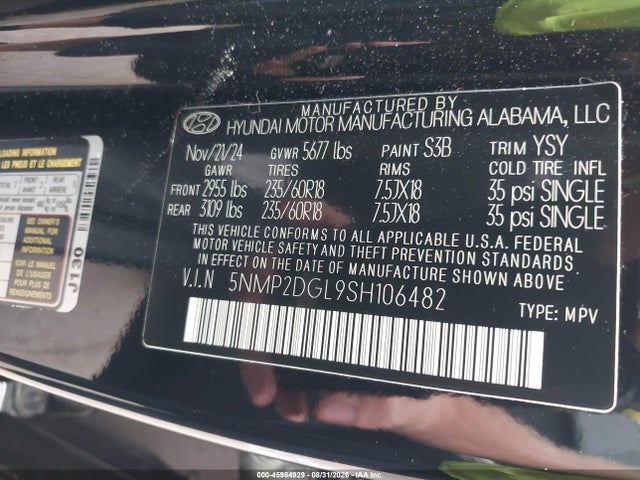 Продажа на аукционе авто 2025 Hyundai Santa Fe Sel, vin: 5NMP2DGL9SH106482, номер лота: 45984929