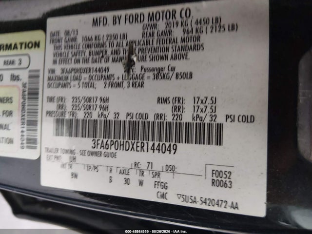 Aukcja sprzedaży 2014 Ford Fusion Se, vin: 3FA6P0HDXER144049, numer aukcji: 45984959