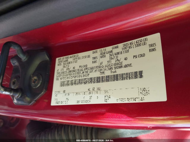 45984978 :رقم المزاد ، 1FTEW1CP2FKF03657 vin ، 2015 Ford F-150 Xlt مزاد بيع