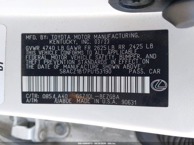 Продаж на аукціоні авто 2023 Lexus Es 350, vin: 58ACZ1B17PU153190, номер лоту: 45985013