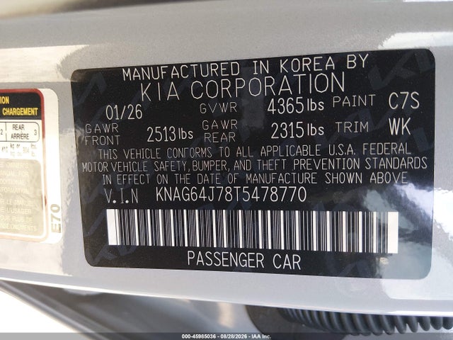 Продаж на аукціоні авто 2026 Kia K5 Gt-line Fwd, vin: KNAG64J78T5478770, номер лоту: 45985036