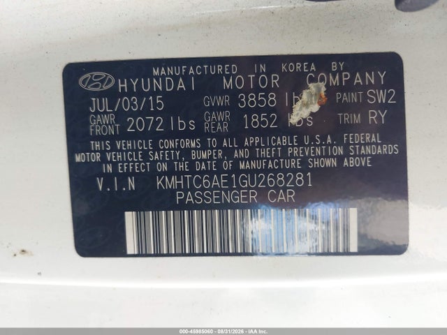 Aukcja sprzedaży 2016 Hyundai Veloster Turbo, vin: KMHTC6AE1GU268281, numer aukcji: 45985060