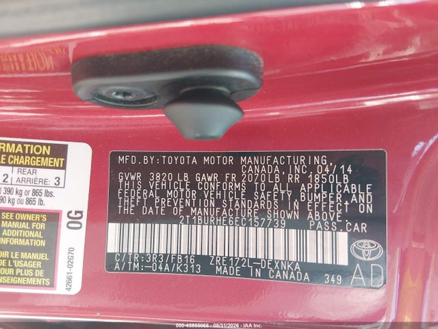 2014 Toyota Corolla Le მანქანა იყიდება აუქციონზე, vin: 2T1BURHE6EC157739, აუქციონის ნომერი: 45985068