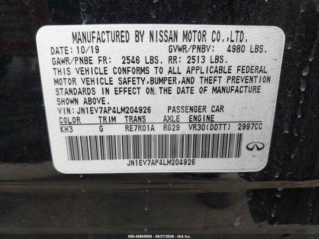 Infiniti Q50 LUXE 2020 JN1EV7AP4LM204926 Image 9