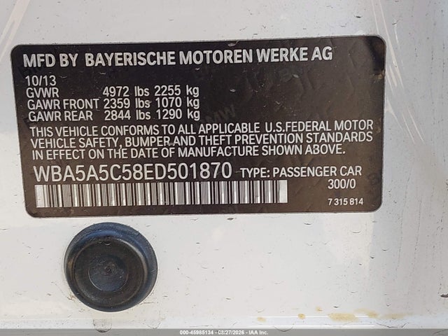 45985134 :رقم المزاد ، WBA5A5C58ED501870 vin ، 2014 Bmw 528i مزاد بيع