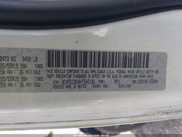 Auction sale of the 2017 Dodge Journey Sxt, vin: 3C4PDCBG0HT545161, lot number: 45985136