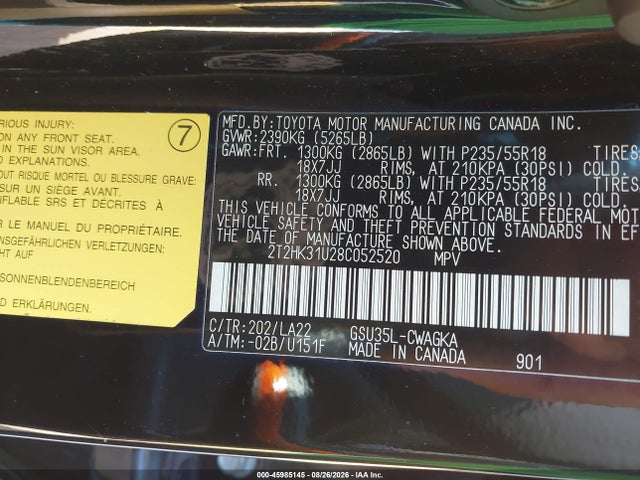 Aukcja sprzedaży 2008 Lexus Rx 350, vin: 2T2HK31U28C052520, numer aukcji: 45985145
