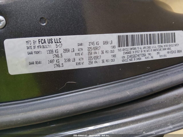 45985157 :رقم المزاد ، 2C4RDGBG7HR772964 vin ، 2017 Dodge Grand Caravan Se مزاد بيع