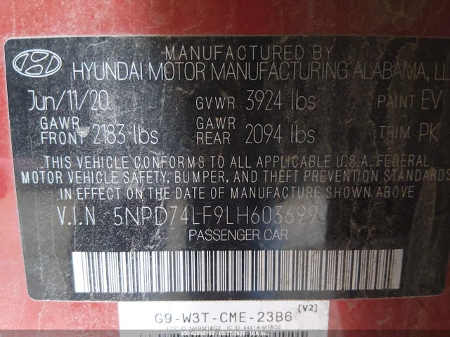 Продаж на аукціоні авто 2020 Hyundai Elantra Se, vin: 5NPD74LF9LH603699, номер лоту: 45985168