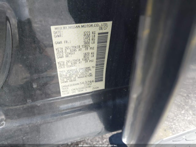 2017 Nissan Titan Sv მანქანა იყიდება აუქციონზე, vin: 1N6AA1E6XHN563766, აუქციონის ნომერი: 45985177