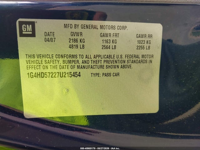 Продаж на аукціоні авто 2007 Buick Lucerne Cxl, vin: 1G4HD57227U215454, номер лоту: 45985179