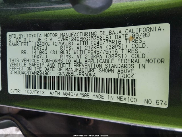 Aukcja sprzedaży 2010 Toyota Tacoma Prerunner V6, vin: 3TMJU4GN7AM094961, numer aukcji: 45985190