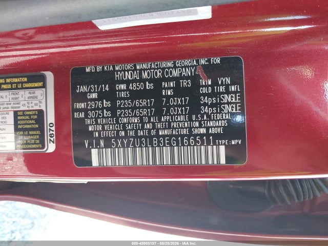 Продаж на аукціоні авто 2014 Hyundai Santa Fe Sport 2.4l, vin: 5XYZU3LB3EG166511, номер лоту: 45985197