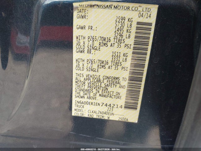 Nissan Frontier Sv 2014 1N6AD0ER1EN744214 Image 9