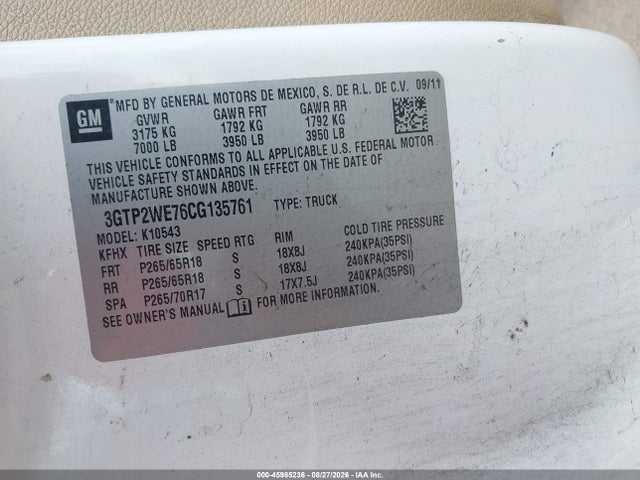 Aukcja sprzedaży 2012 Gmc Sierra 1500 Slt, vin: 3GTP2WE76CG135761, numer aukcji: 45985236