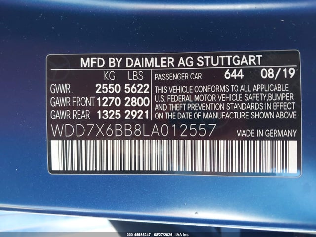 2020 Mercedes-benz Amg Gt 53 მანქანა იყიდება აუქციონზე, vin: WDD7X6BB8LA012557, აუქციონის ნომერი: 45985247