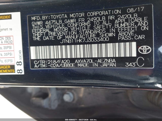 Продажа на аукционе авто 2018 Toyota Camry Le, vin: JTNB11HK7J3033400, номер лота: 45985271