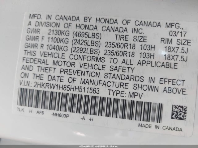 Honda CR-V 2017 2HKRW1H85HH511563 Image 9