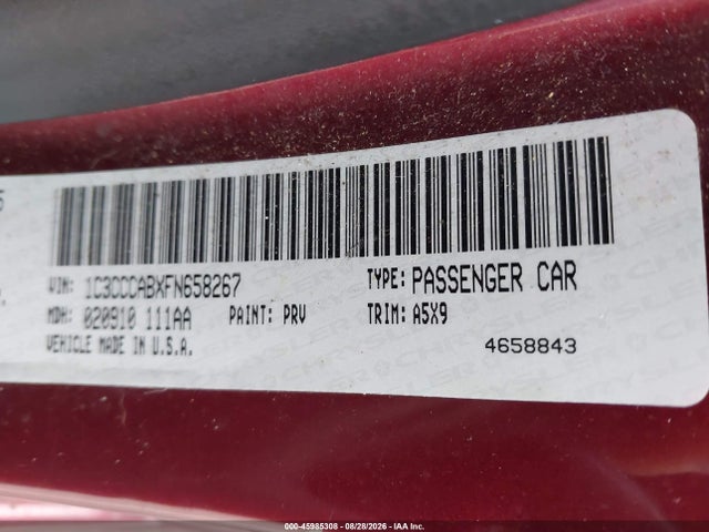45985308 :رقم المزاد ، 1C3CCCABXFN658267 vin ، 2015 Chrysler 200 Limited مزاد بيع