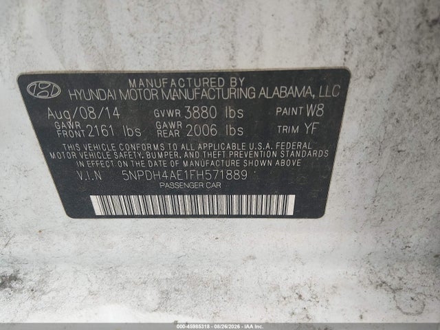 Продаж на аукціоні авто 2015 Hyundai Elantra Se, vin: 5NPDH4AE1FH571889, номер лоту: 45985318