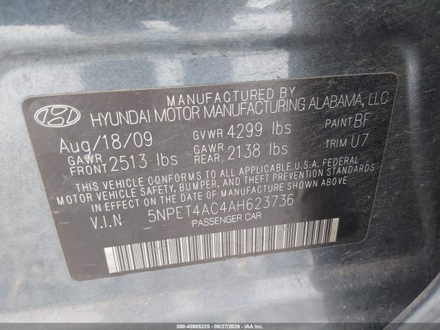 Aukcja sprzedaży 2010 Hyundai Sonata Gls, vin: 5NPET4AC4AH623736, numer aukcji: 45985325